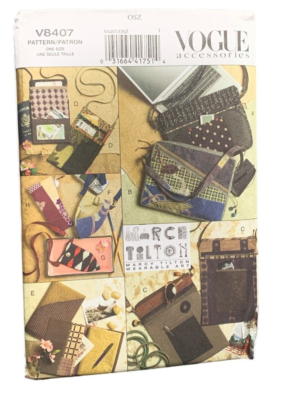 Vogue Bags Eyeglass Case Journal Cover Pattern V8407 By Marcy Tilton Uncut 2000s
